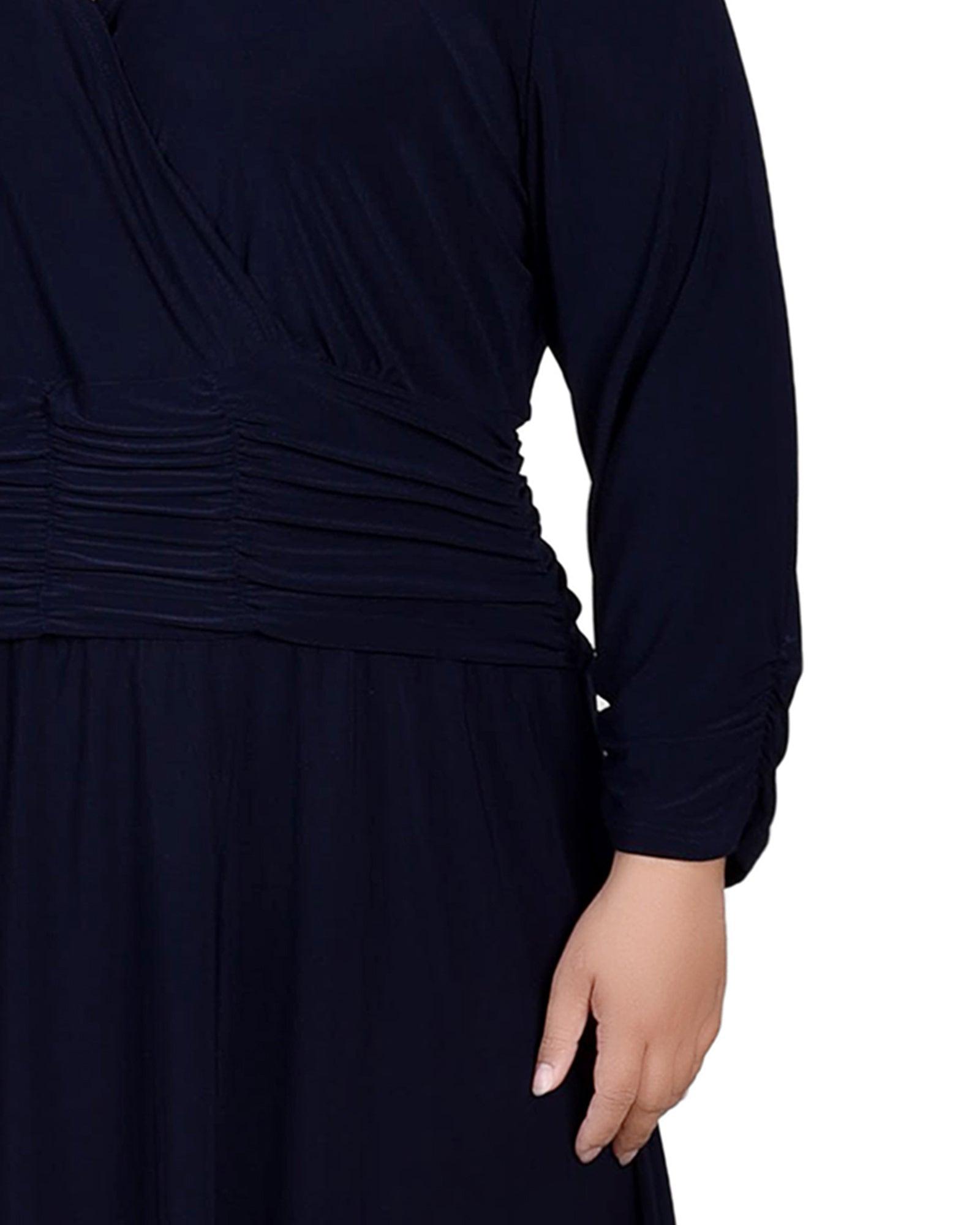 Navy Ruched A-Line Dress - Plus Product Image