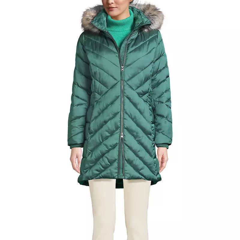 Petite Lands’ End Insulated Cozy Fleece Lined Faux-Fur Trim Hood Puffer Coat, Women's,  Product Image
