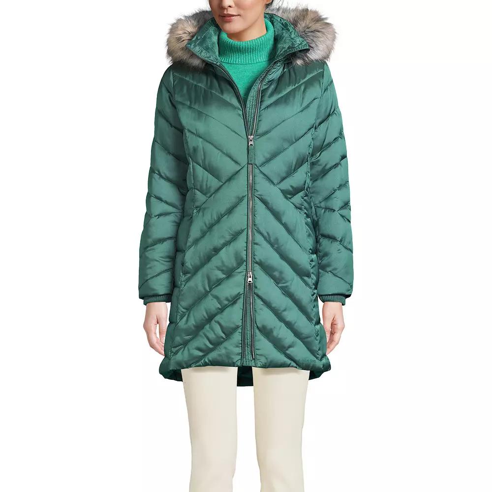 Petite Lands’ End Insulated Cozy Fleece Lined Faux-Fur Trim Hood Puffer Coat, Women's,  Product Image