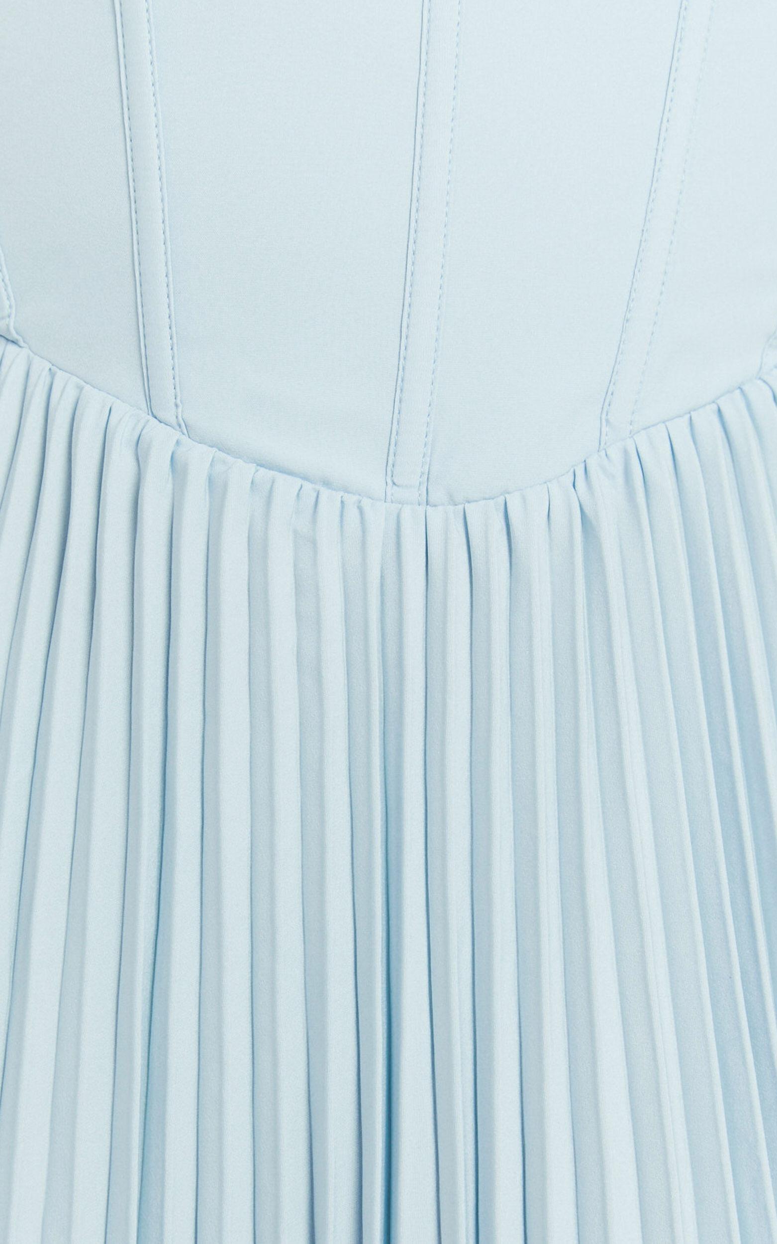 Loretta Midi Dress - Lace Up Back Bustier Pleated Dress in Light Blue Product Image