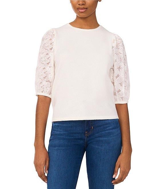 CeCe Round Neck 3/4 Floral Sleeve Blouse Product Image