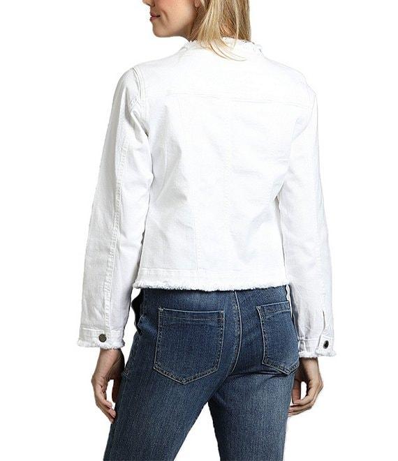 APNY Stretch Collarless Long Sleeve Denim Frayed Jacket Product Image