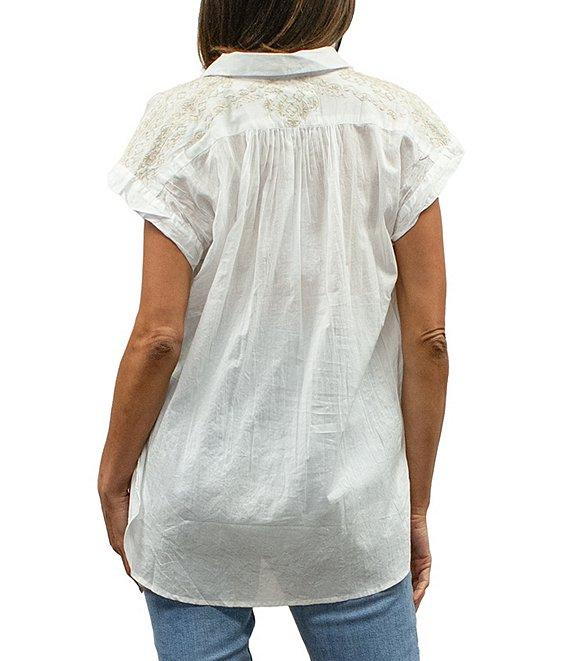 Karyn Seo Anni Cotton Embroidered Point Collar Short Sleeve Blouse Product Image