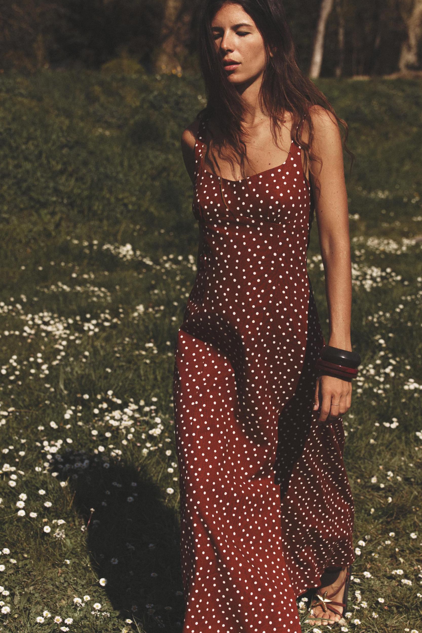 LINEN POLKA DOT MIDI DRESS Product Image