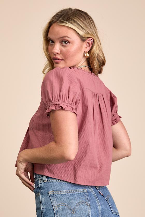 Kinsie Dusty Rose Puff Sleeve Button-Front Top Product Image