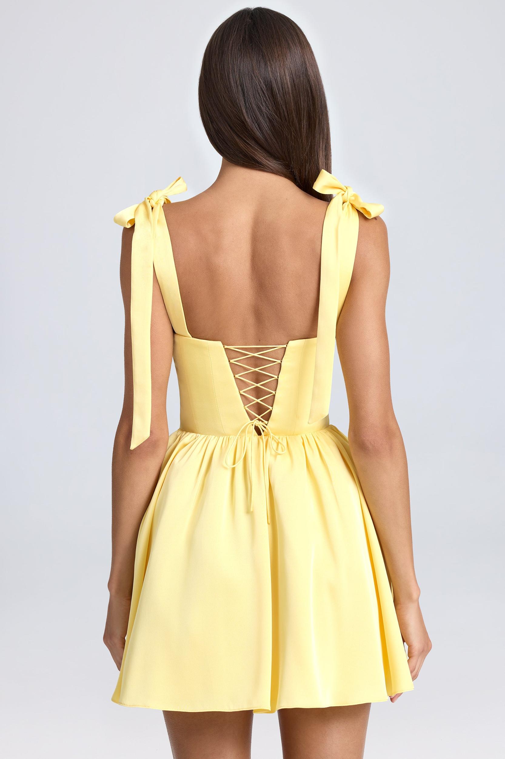 Draped Corset Mini Dress in Lemon Sherbet Product Image