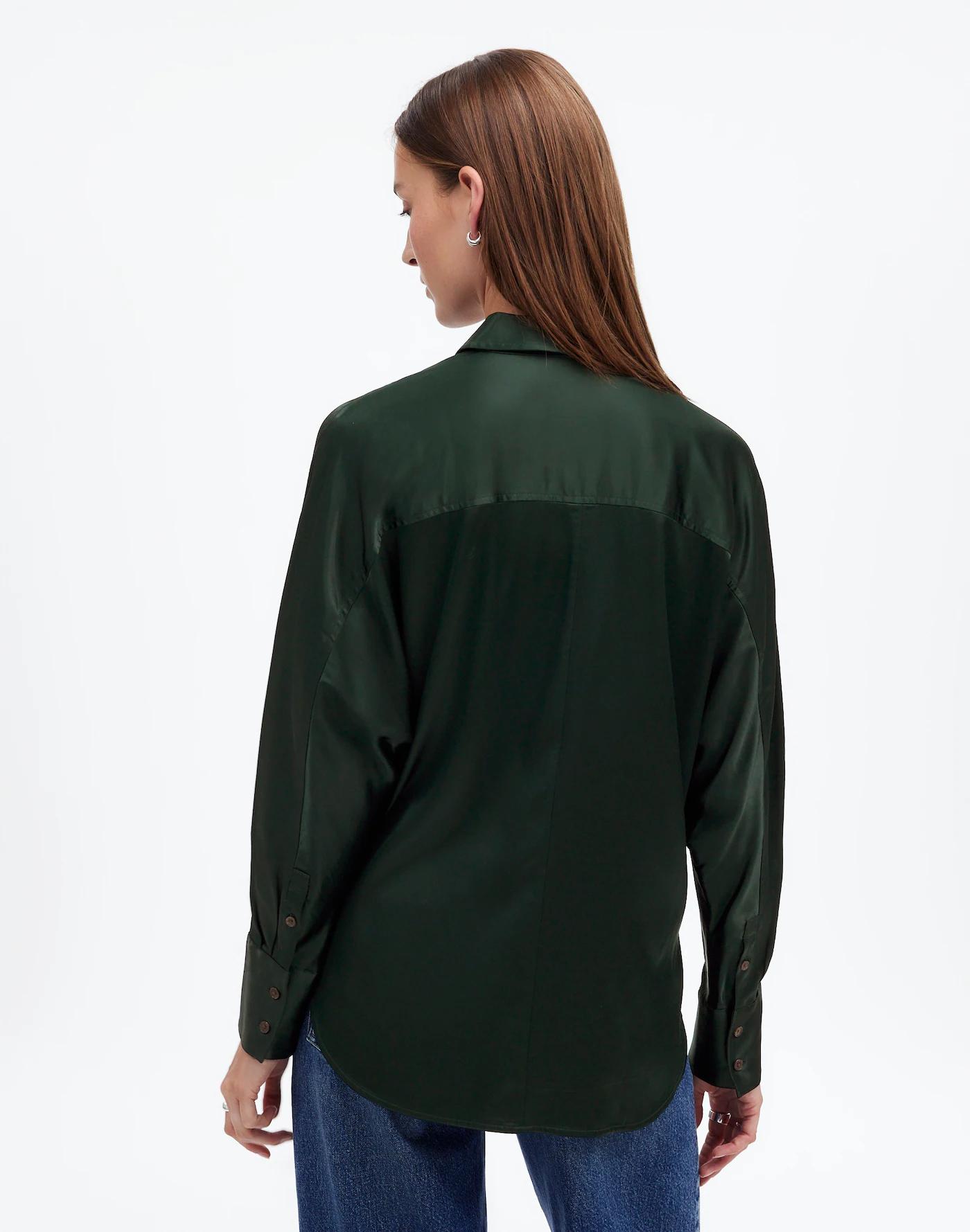 Relaxed Dolman Button-Up Shirt in Satin Product Image