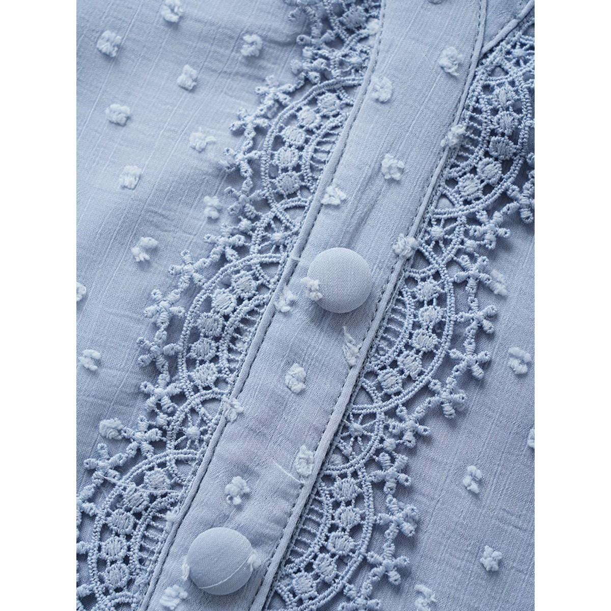 Plus Size Stone Textured Lace Insert Pleated Flutter Sleeve Blouse Women Elegant Short sleeve Flat collar Everyday Blouses BloomChic 14-16/1X Product Image