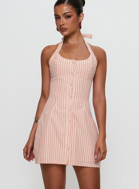 Mallorie Halter Mini Dress Pink Stripe Product Image