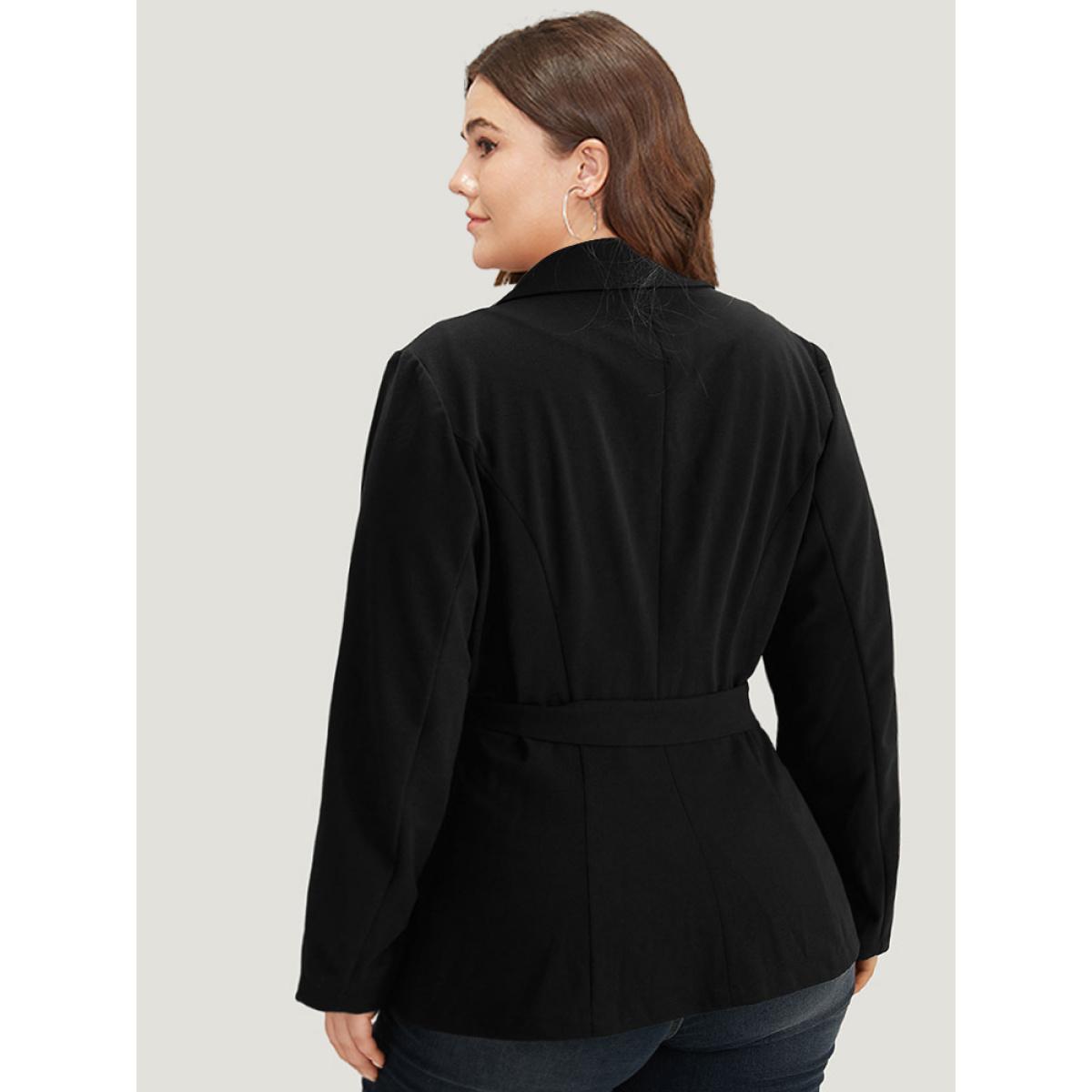 Plus Size Suit Collar Ties Blazer Black Women Work Plain Plain Sleeve Long Sleeve Suit Collar 12/L Belt Casual Blazers BloomChic Product Image