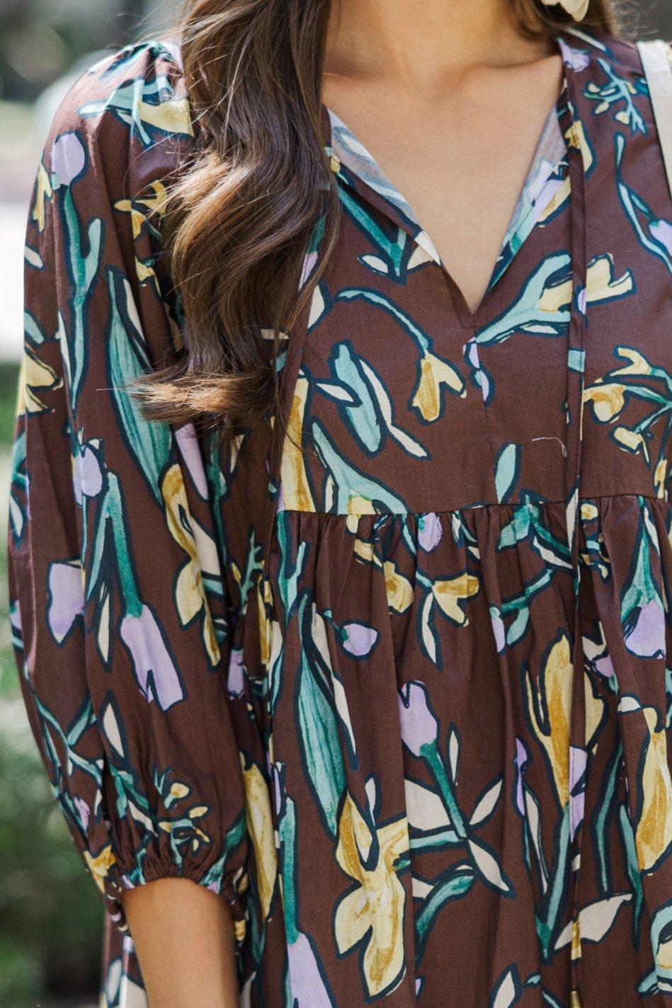 Talk It Through Espresso Floral Dress Female Product Image