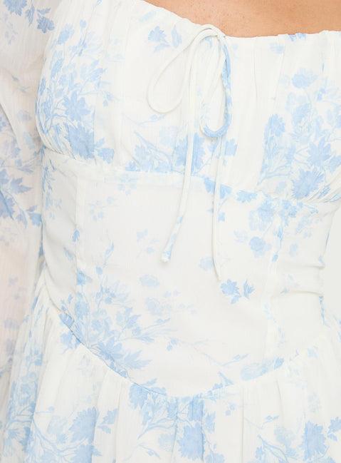 Robertstone Long Sleeve Mini Dress White / Blue Floral Product Image