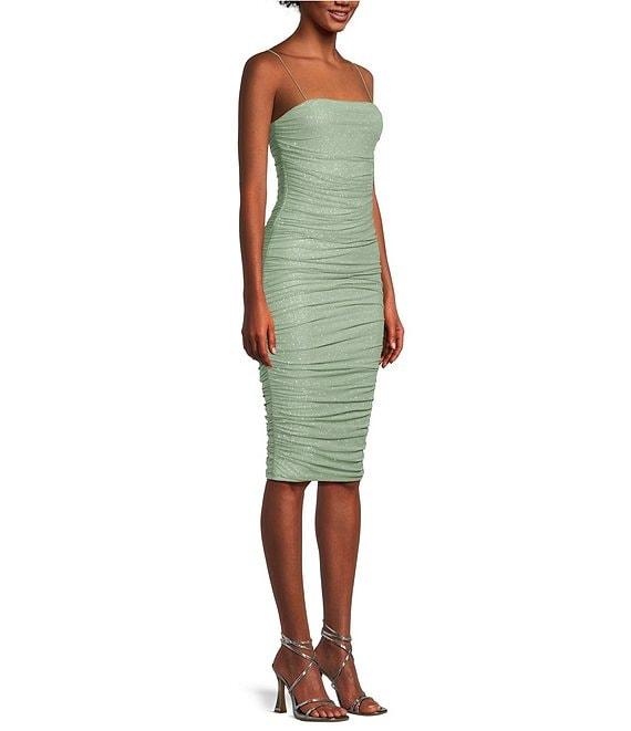 B. Darlin Glitter Mesh Bungee Strap Square Neck Shirred Dress Product Image