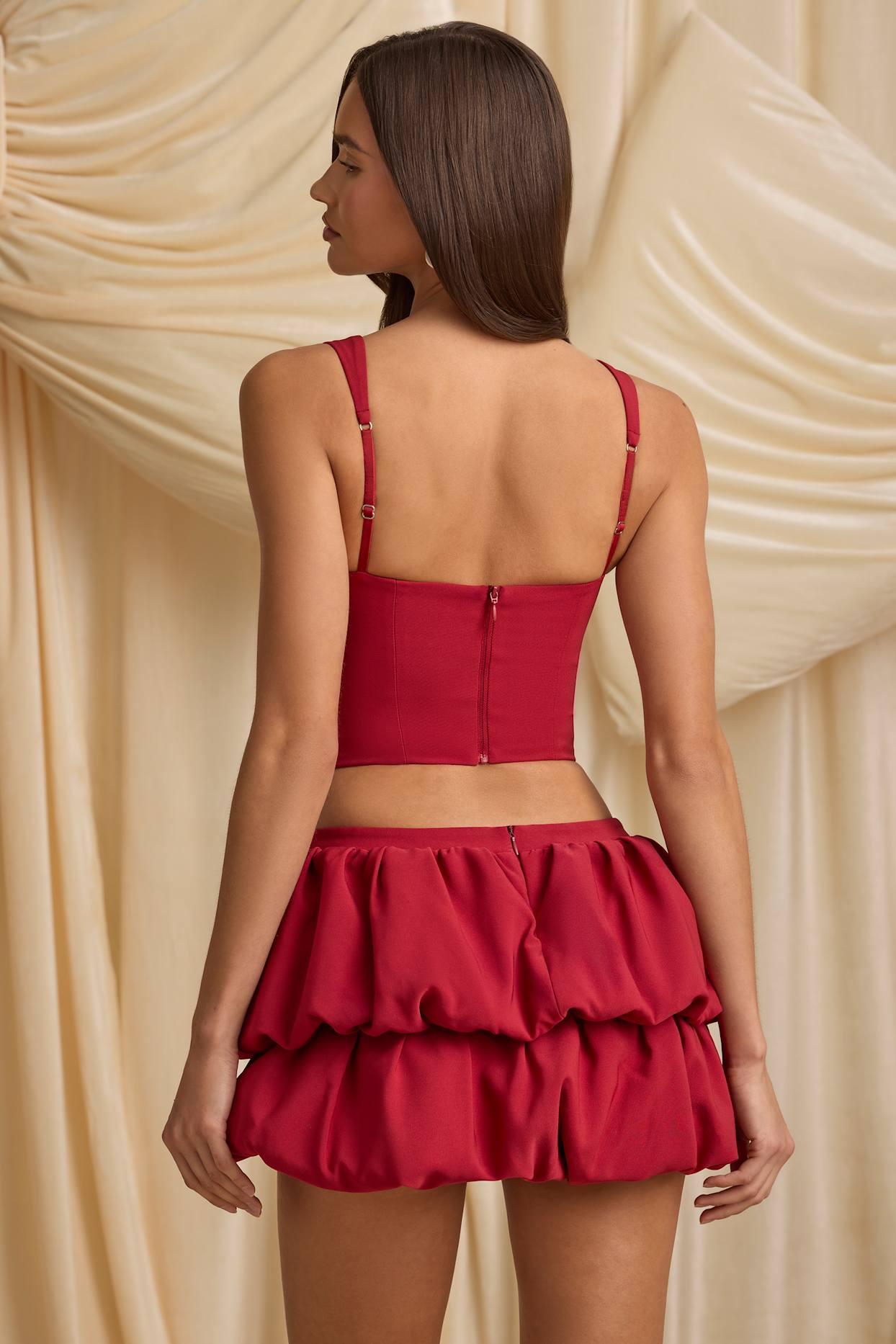 Layered Bubble Hem Mid-Rise Mini Skirt in True Red Product Image