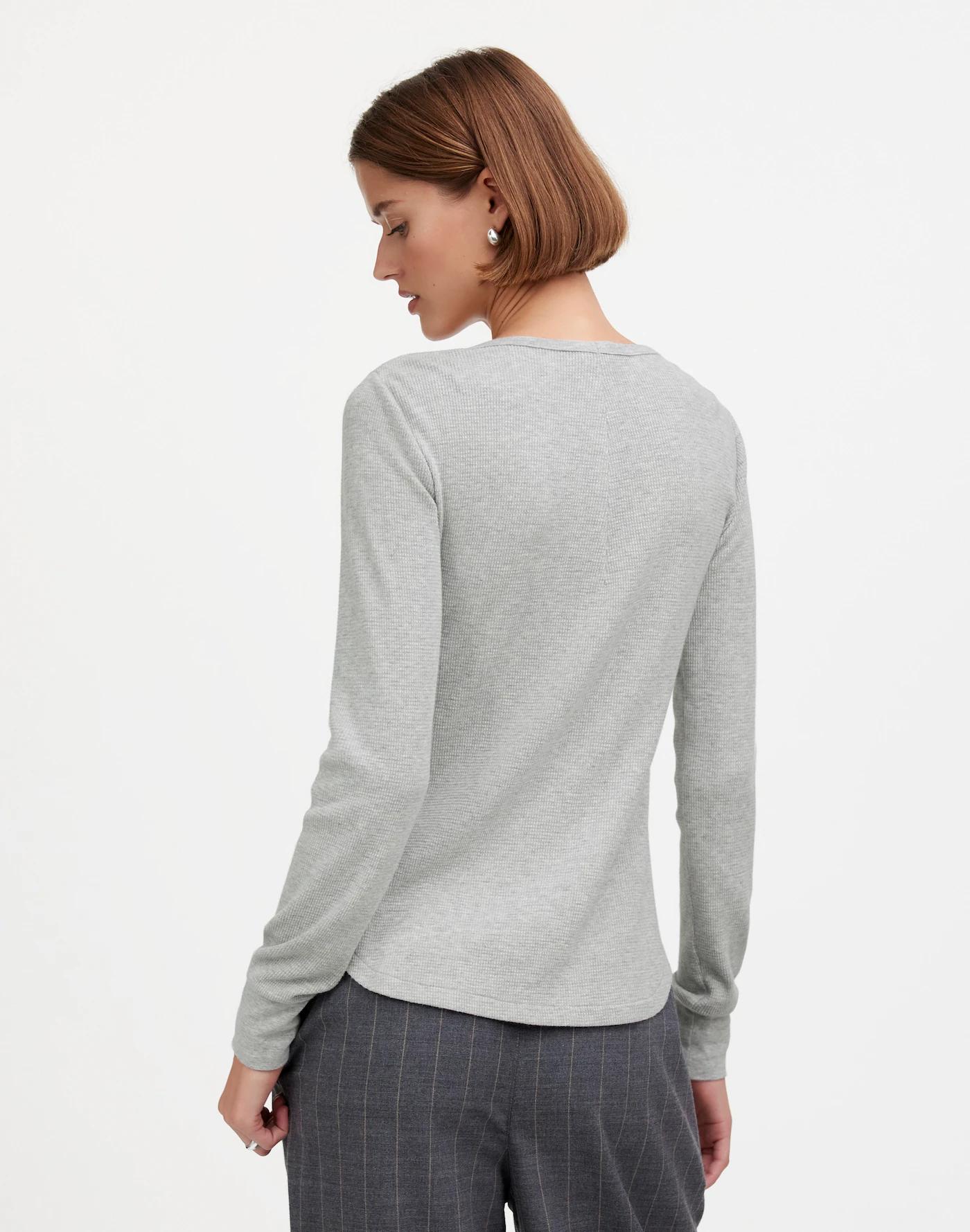 Heathered Waffle-Knit Scoopneck Henley Tee Product Image