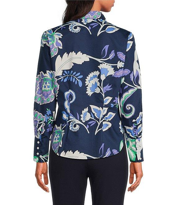 tyler boe Chloe Floral Print Color Block Point Collar Long Sleeve Blouse Product Image