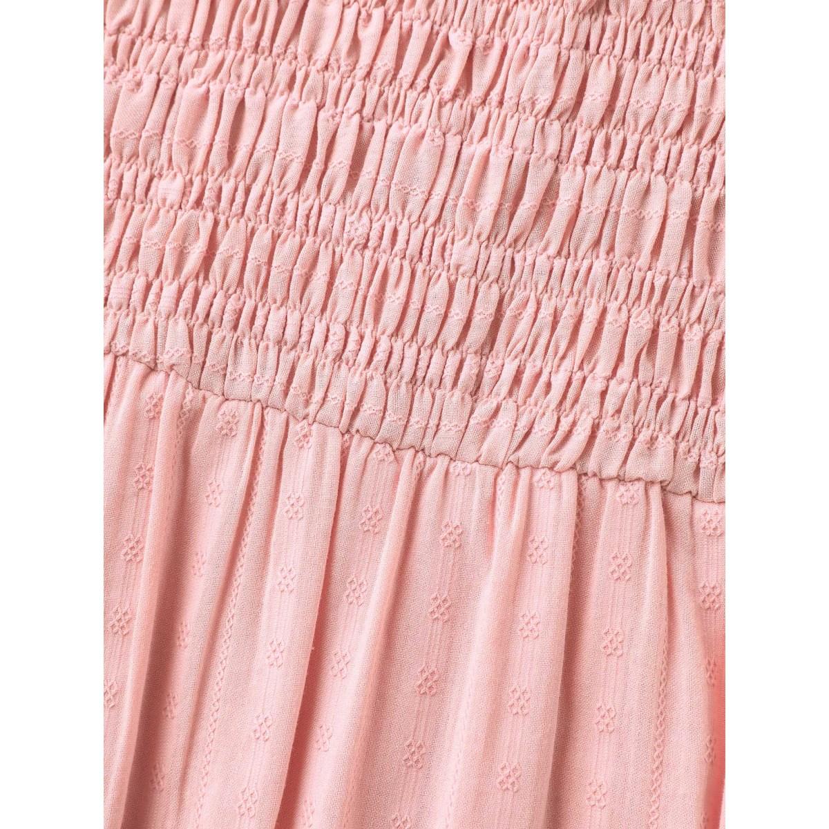 Plus Size Cotton Textured Shirred Bodice Pleated Midi Dress Crepe Women Resort Round Neck Sleeveless Curvy BloomChic 18-20/2X Product Image