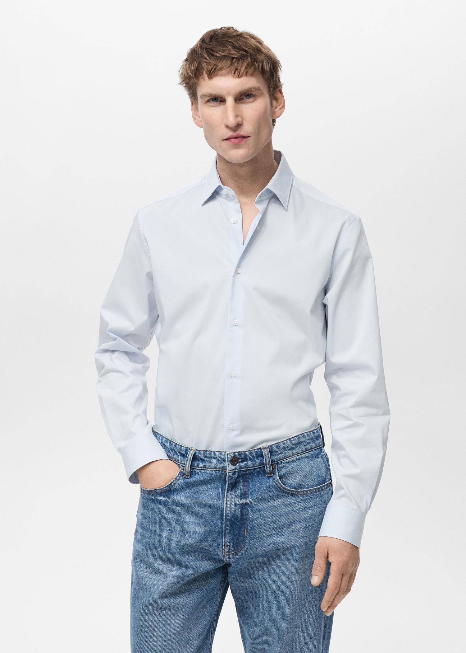 Regular-fit stretch cotton shirt - Men | MANGO USA Product Image