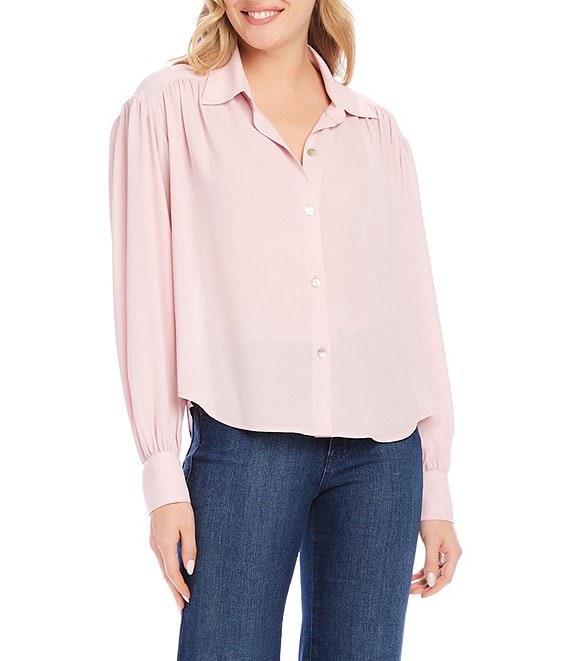 Karen Kane Silky Crepe Collared Long Sleeve Blouse Product Image