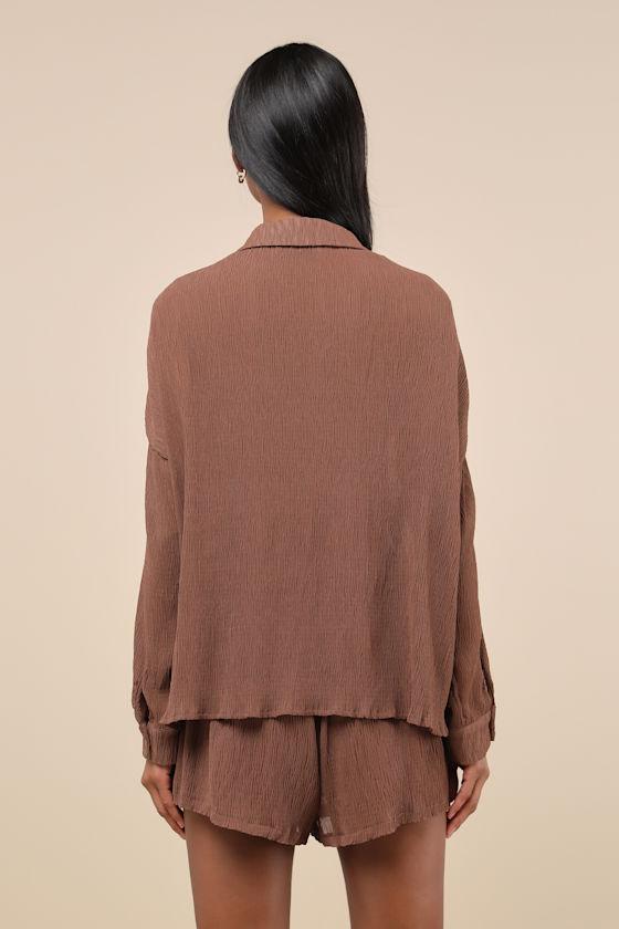 Style Update Brown Long Sleeve Button-Up Top Product Image