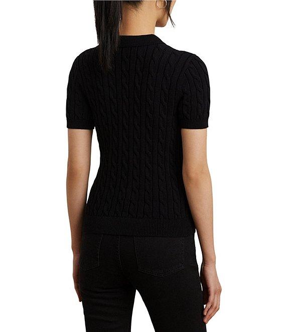 Lauren Ralph Lauren Cable Knit Polo Collar Short Sleeve Shirt Product Image