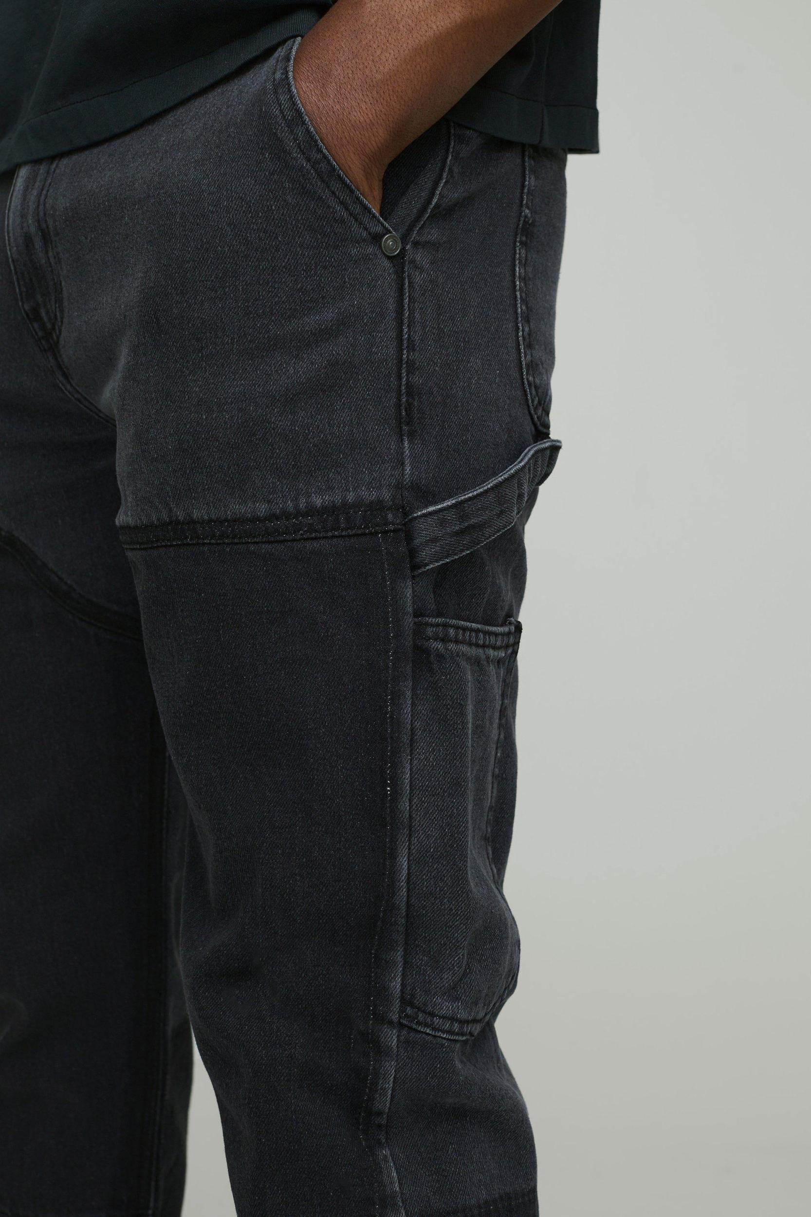 Straight Leg Contrast Carpenter Panel Jeans | boohooMAN USA Product Image