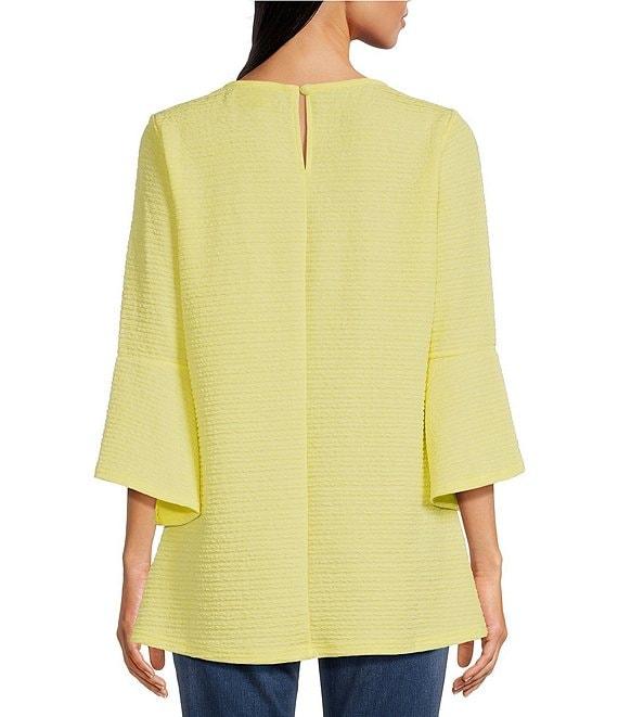 Calessa Textured Pucker Knit Crew Neck 3/4 Flare Sleeve Top Product Image