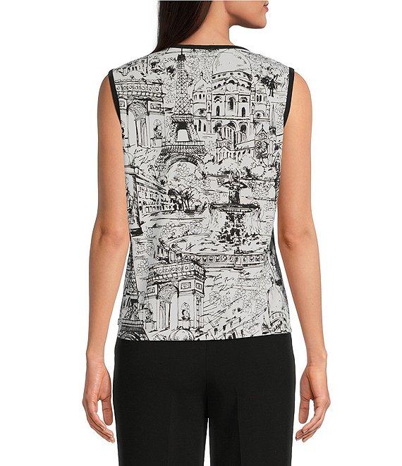 KARL LAGERFELD PARIS Knit Matte Jersey Round Neck Sleeveless Top Product Image