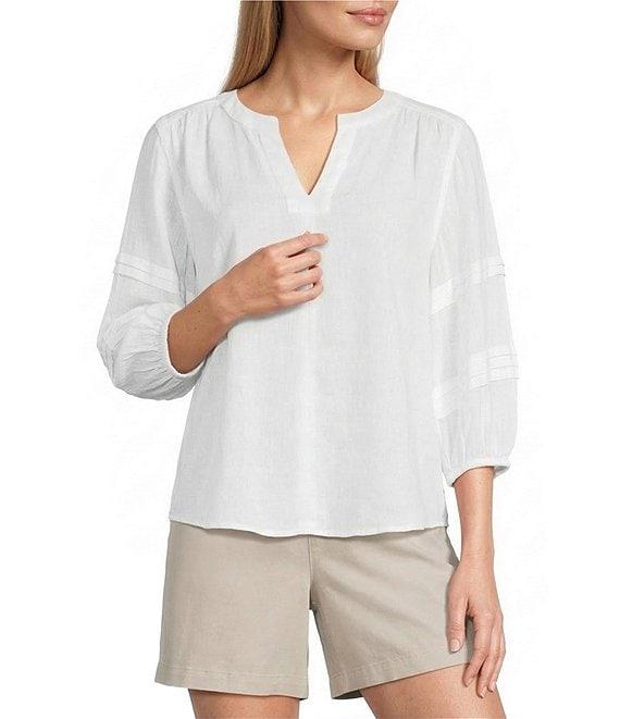 Westbound Petite Size Solid 3/4 Sleeve V-Neck Top Product Image