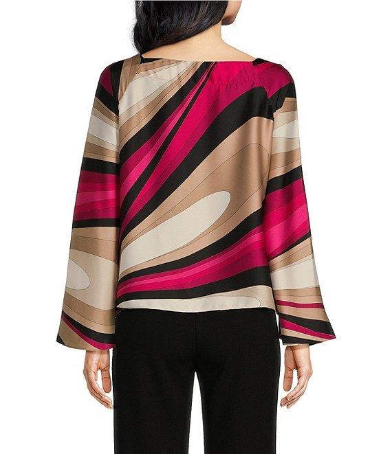 Trina Turk Torie Woven Satin Georgette Wynwood Wave Print Square Neck Long Raglan Sleeve Top Product Image