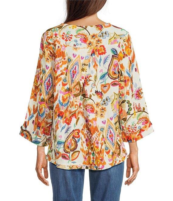 Tru Luxe Jeans Abstract Floral Crinkle Boat Neck 3/4 Sleeve Top Product Image