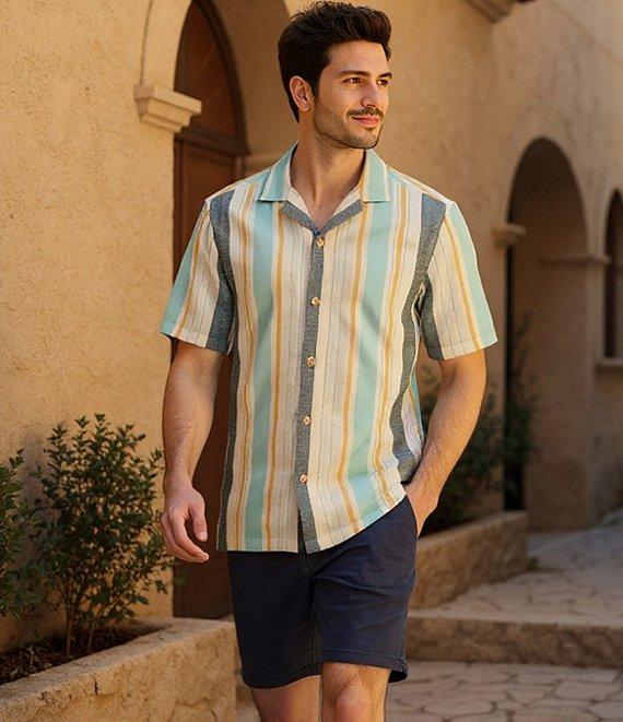 Rowm Big & Tall Tourister Short Sleeve Multi Stripe Camp Button Front Shirt Product Image