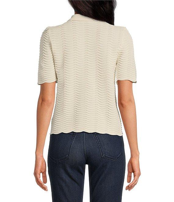CeCe Knit Collared Short Sleeve Sweater Product Image