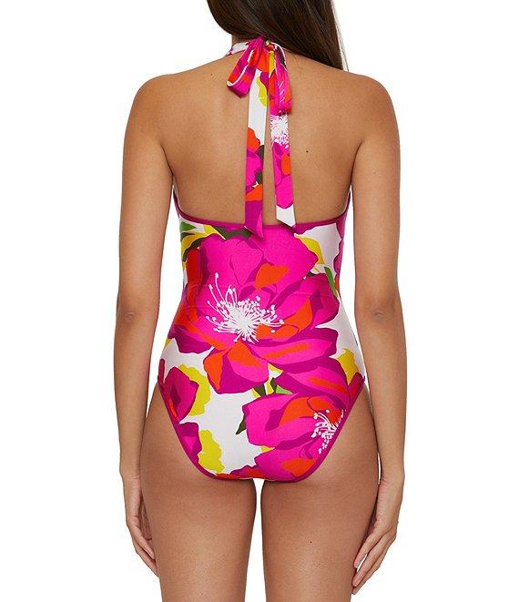 Trina Turk Bloom Reversible Plunge V-Neck Halter One Piece Swimsuit Product Image
