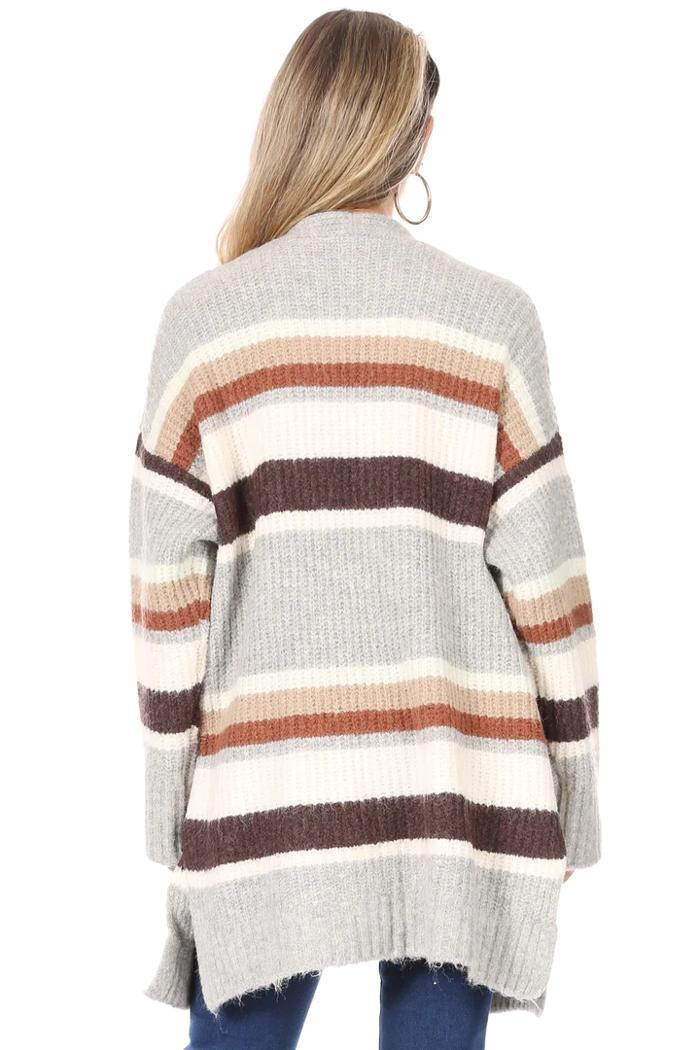 Striped Knitted Cardigan With Pockets Product Image