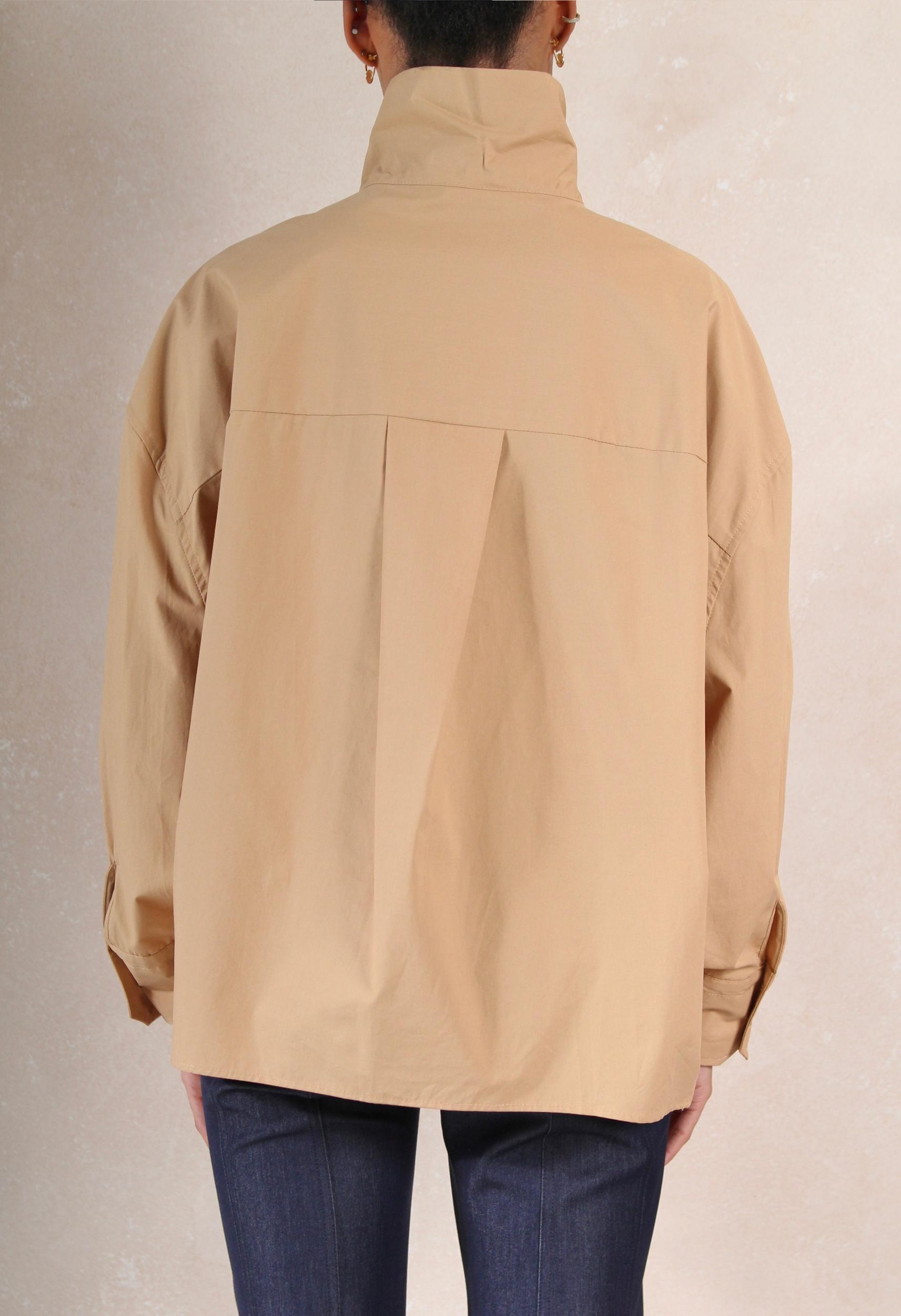 High Collar Button Down in Tan Product Image