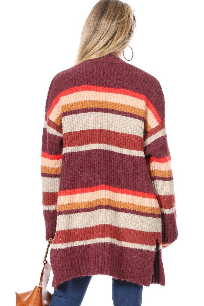 Striped Knitted Cardigan With Pockets Product Image