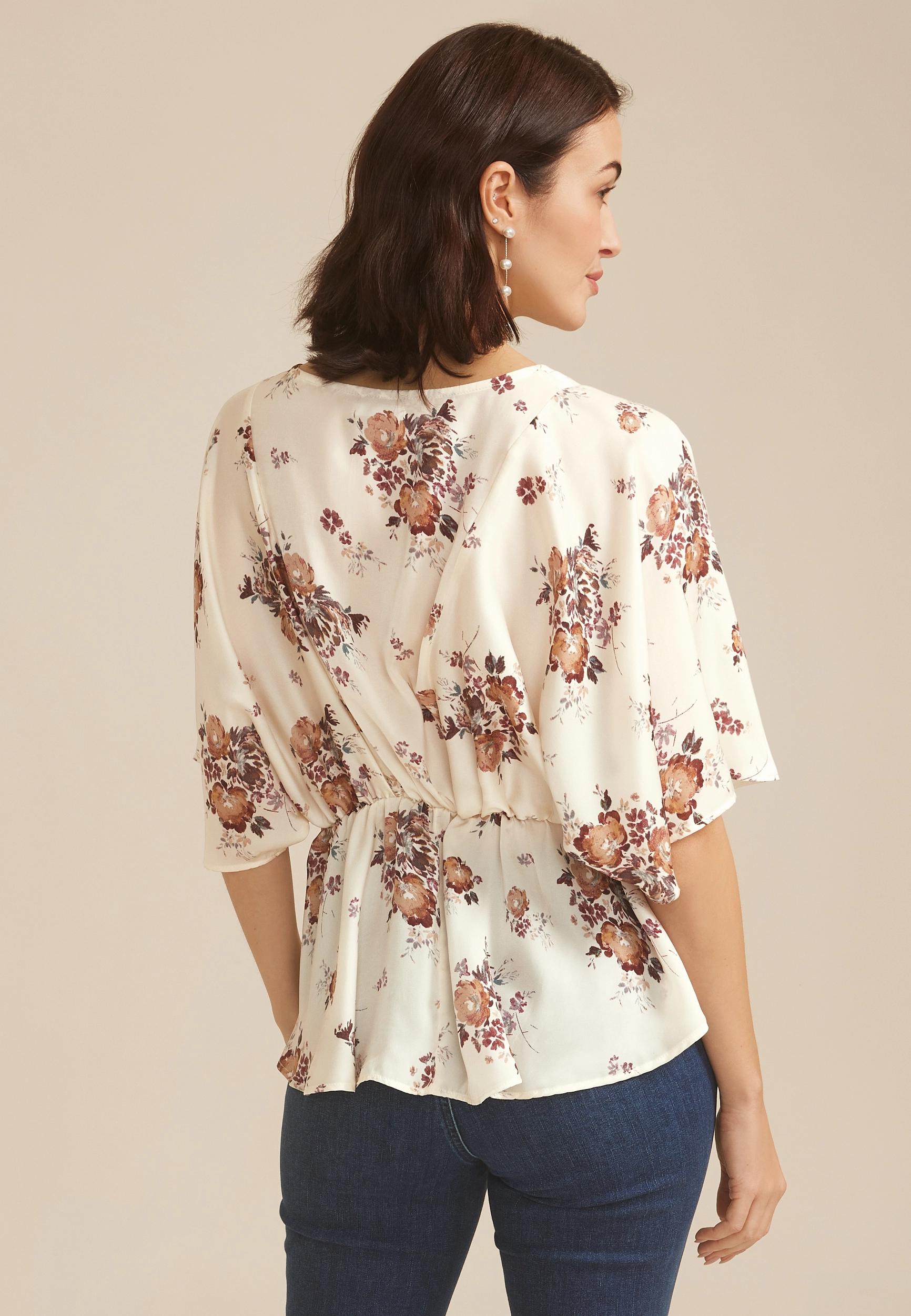 Satin Dolman Sleeve Peplum Blouse Product Image