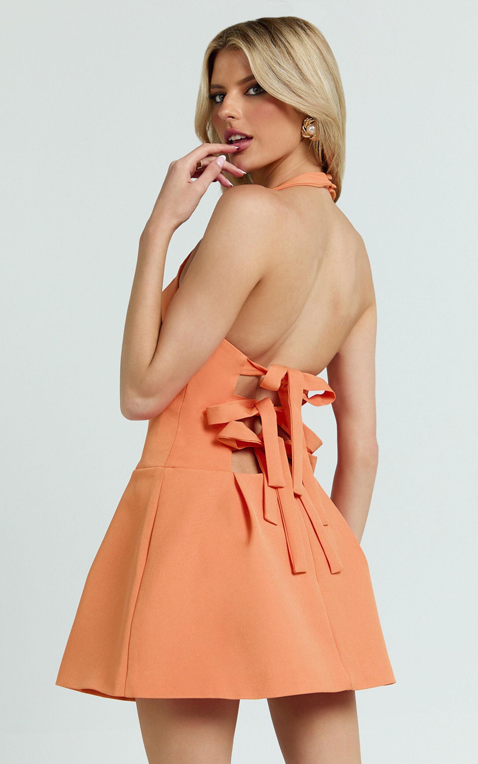 Bianca Mini Dress - Halter High Neck Tulip Dress in Orange Product Image