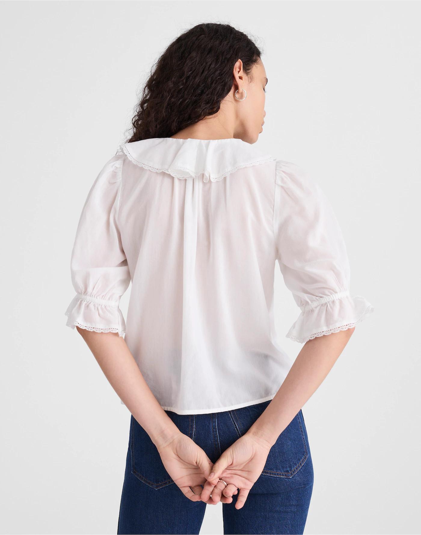 Pintucked Ruffled Puff-Sleeve Top Product Image
