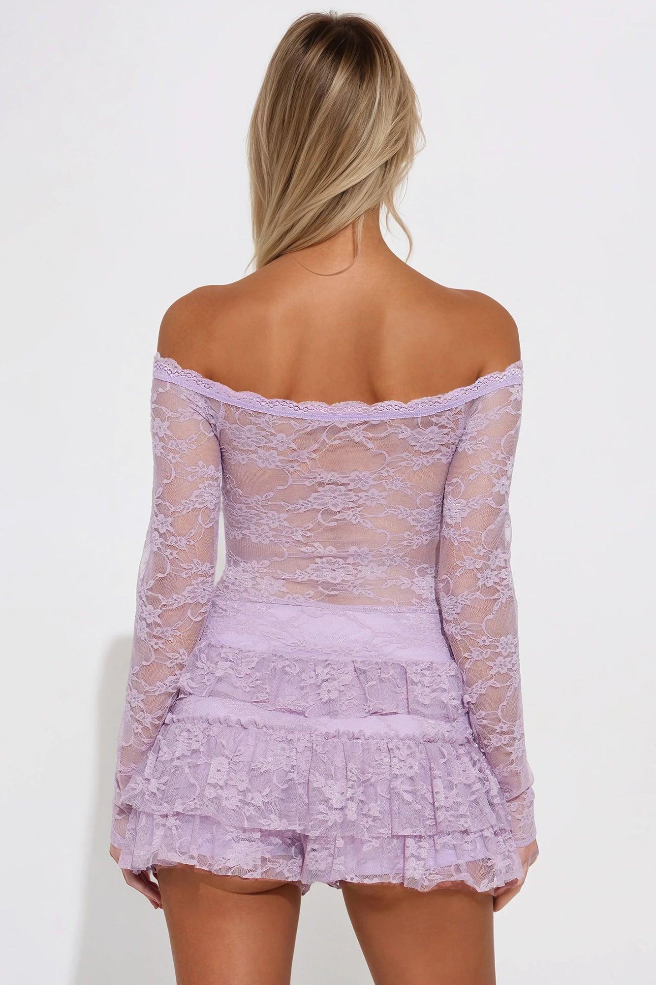 Adryana Ruffled Lace Romper - Lavender Product Image