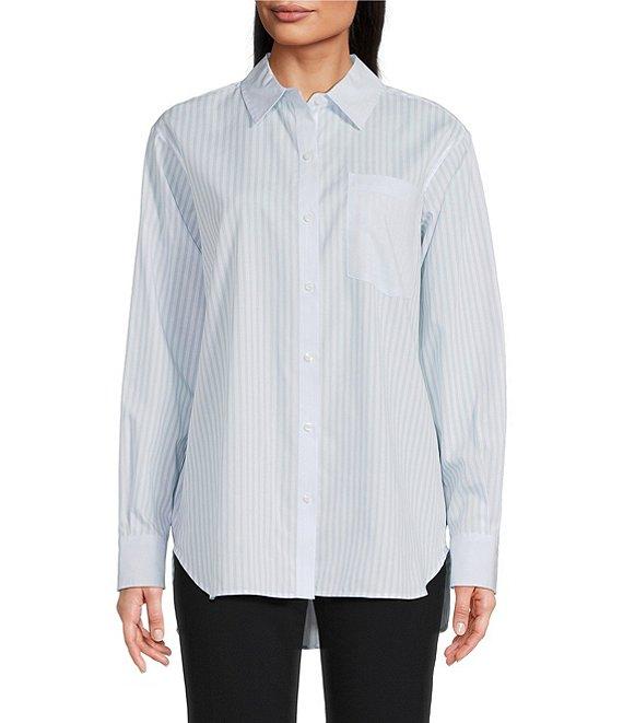 Calvin Klein Stripe Cotton Long Sleeve Button Front Shirt Product Image