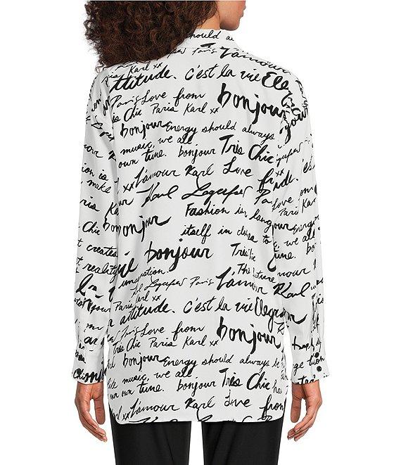 KARL LAGERFELD PARIS Silky Crepe Sketch Print Point Collar Long Sleeve Button-Front Blouse Product Image