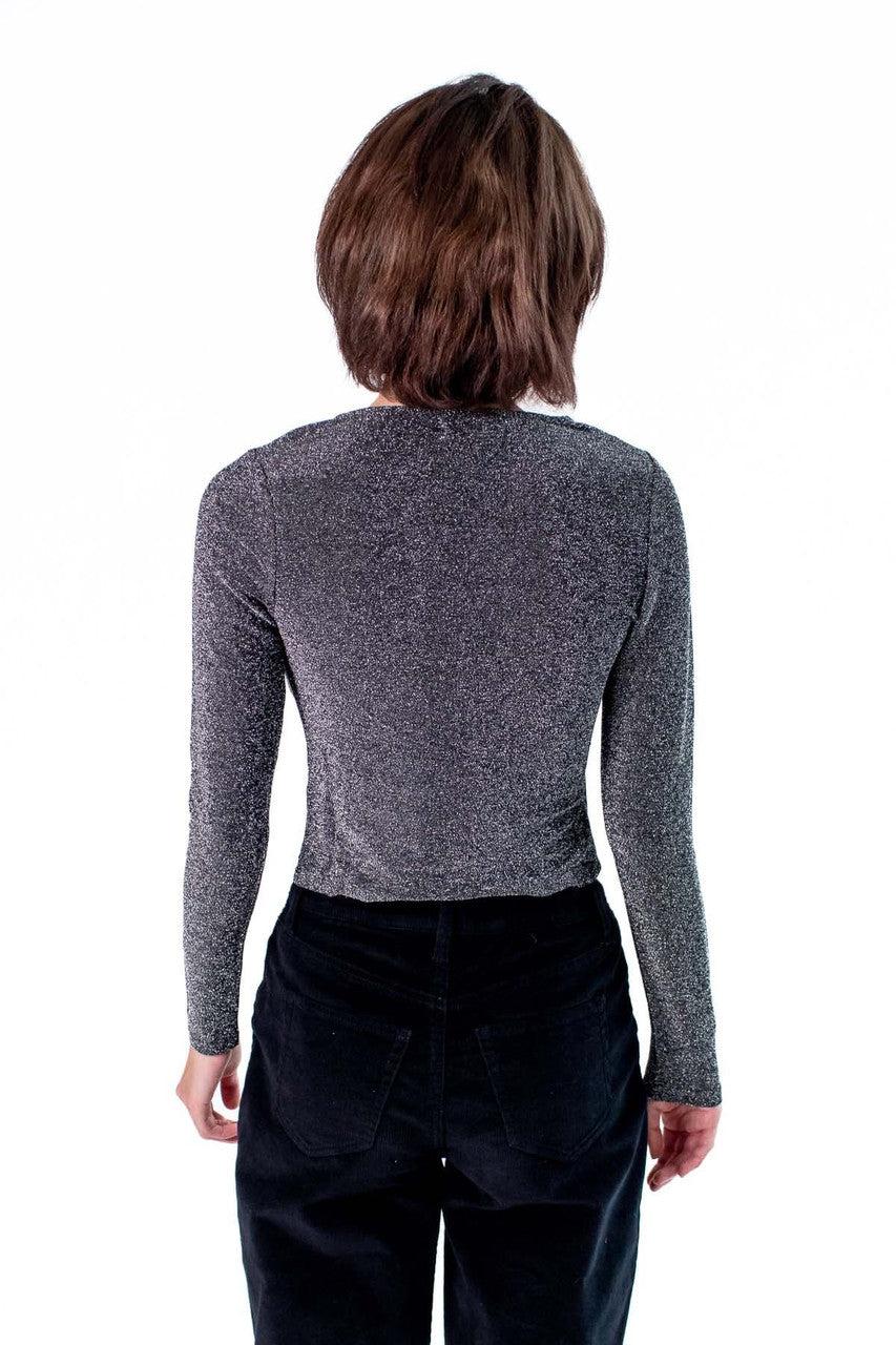 Silver Sparkle Long Sleeved Cutout Top Product Image