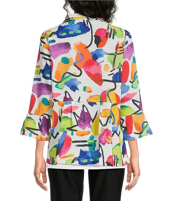 Ali Miles Woven Abstract Multi Wire Collar 3/4 Flounce Sleeve Button Front Jacket Product Image
