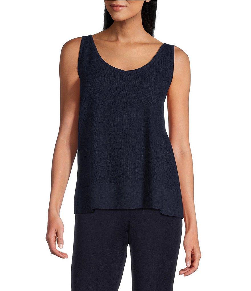 Ming Wang Soft Knit V-Neck Sleeveless Side Slit Tank Product Image