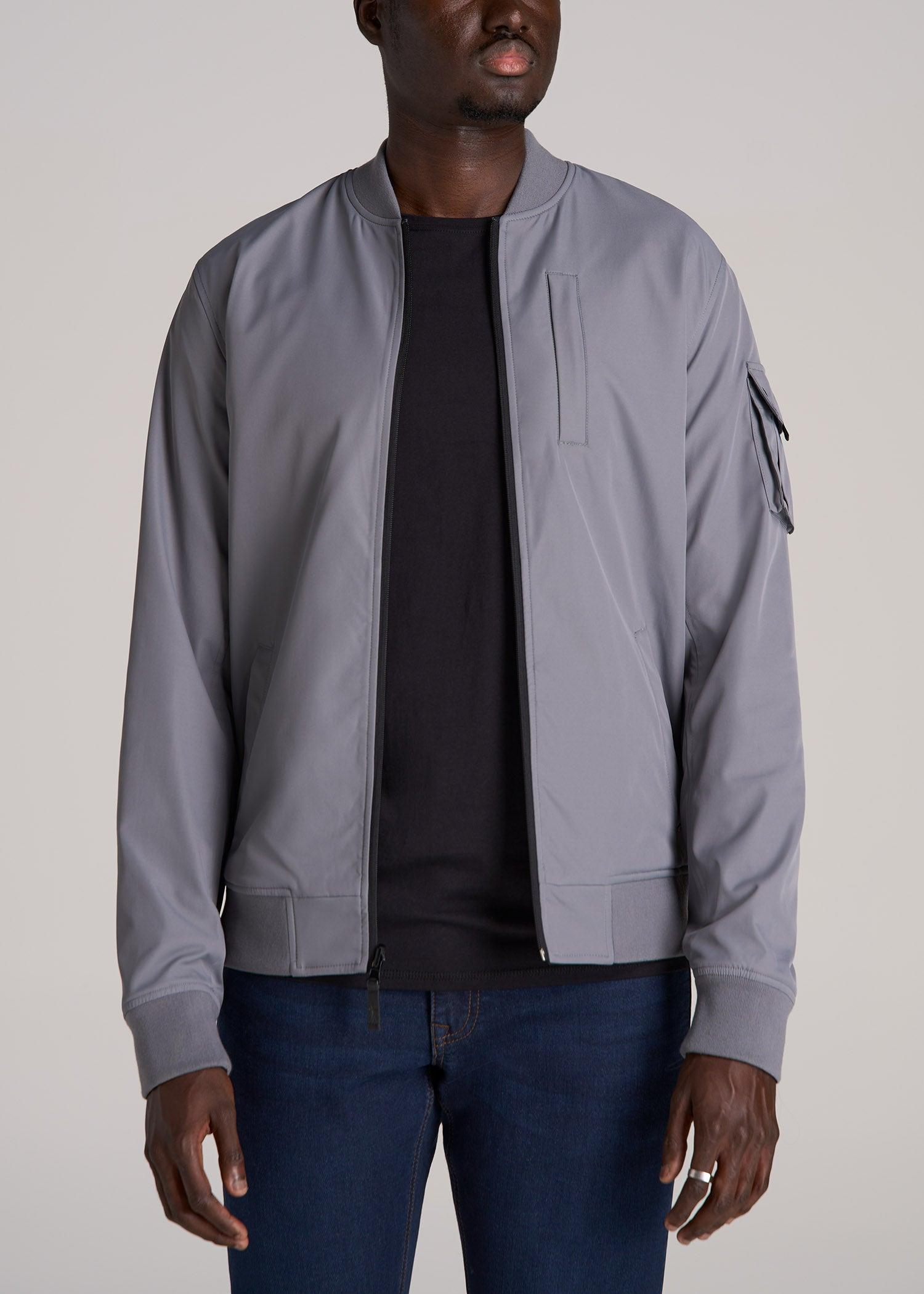 Reversible Bomber Jacket for Tall Men in Fossil Grey and Black Male Product Image
