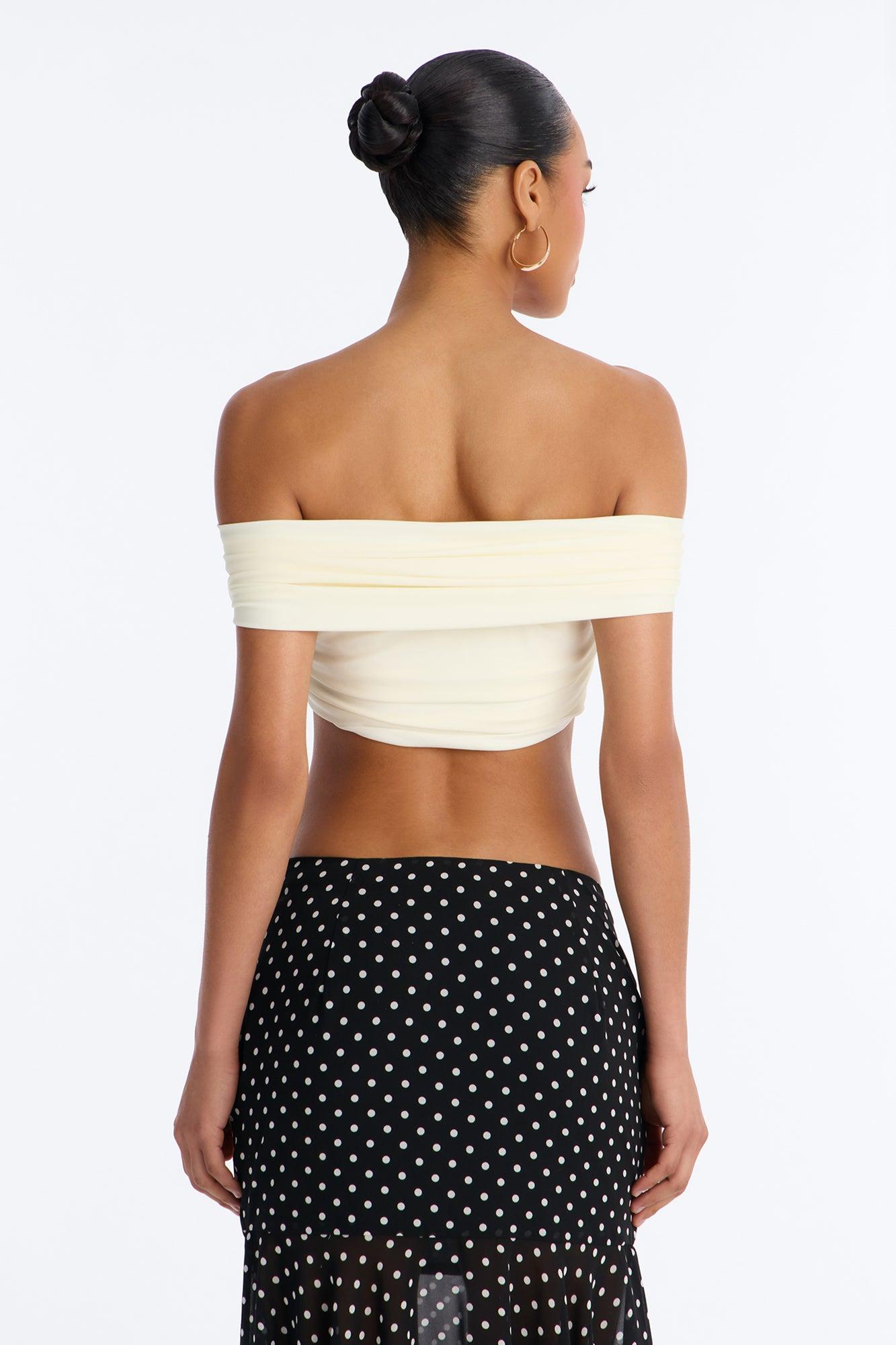 Nina Off Shoulder Ruched Crop Top - Cream Female Product Image