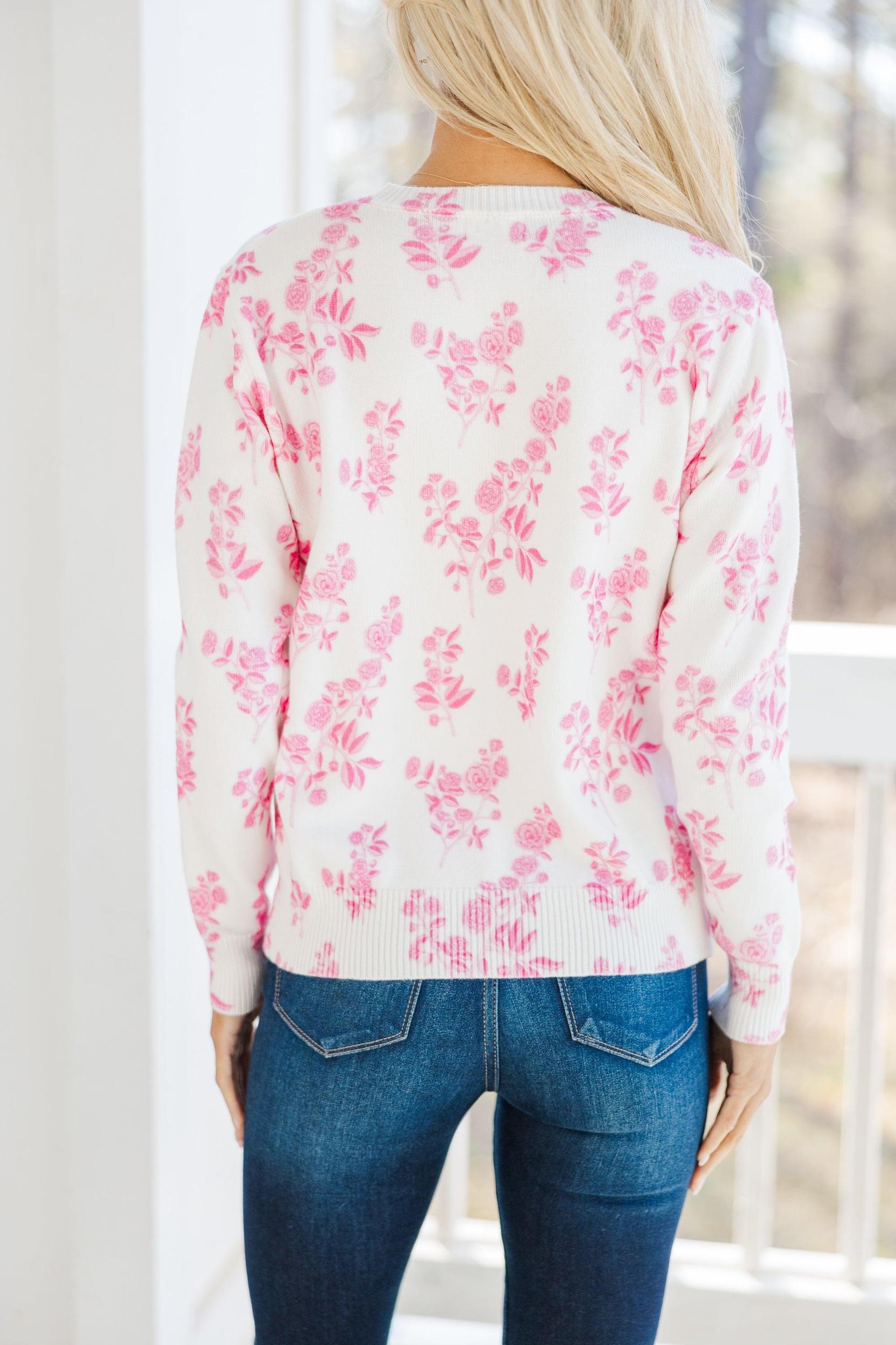 Figure It All Out Pink Toile Sweater Female Product Image