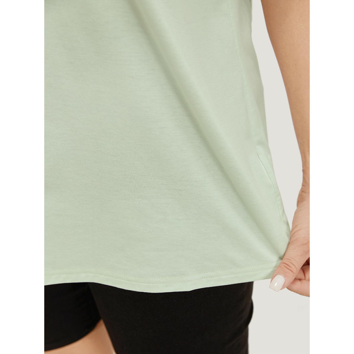 Plus Size Sunflower & Letter Print Slightly Stretchy Short Sleeve T-shirt LightGreen Women Casual Natural Flowers Dailywear T-shirts BloomChic 14-16/1X Product Image